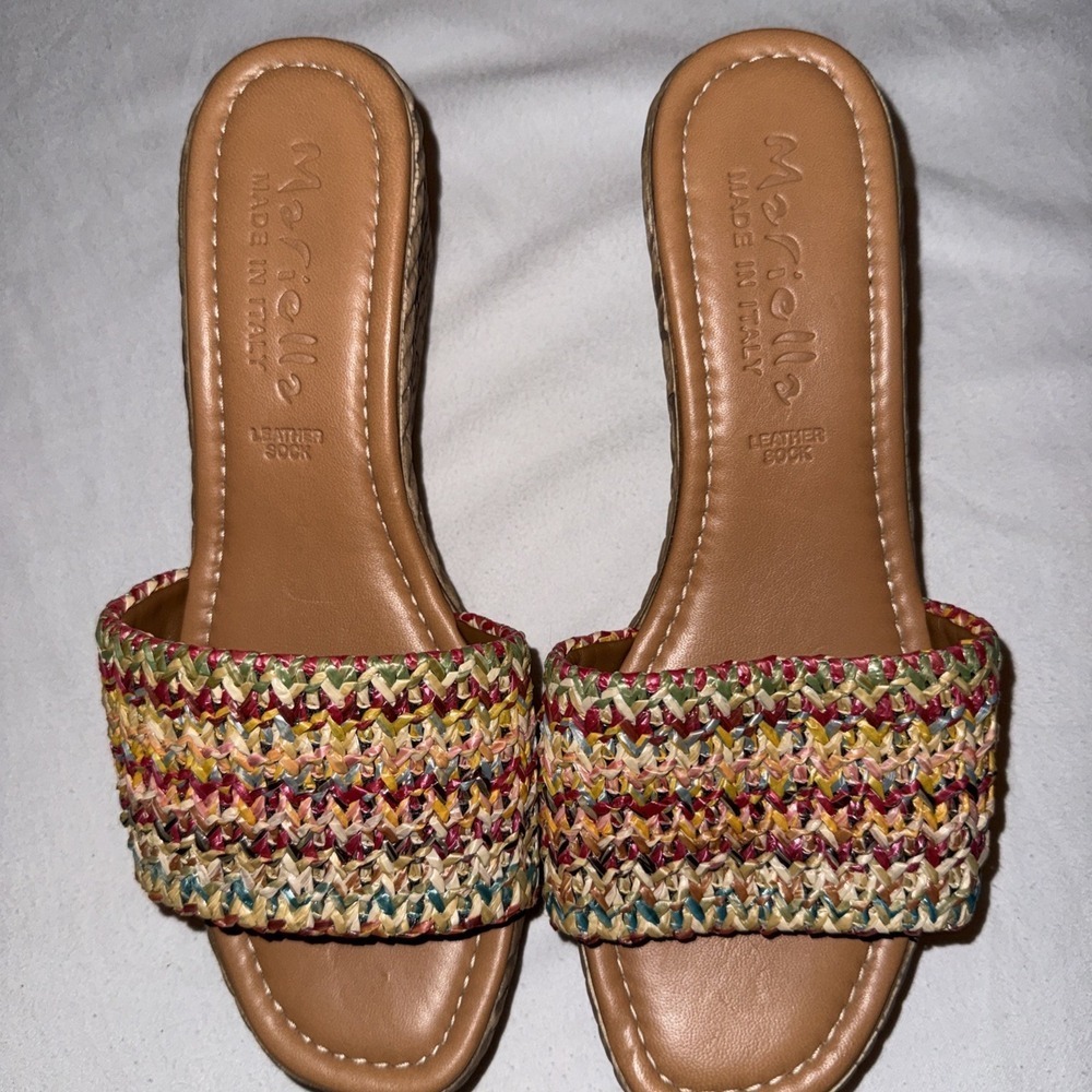 Mariella Women's Leather Sock Wedge Sandals Made In Italy Size 8